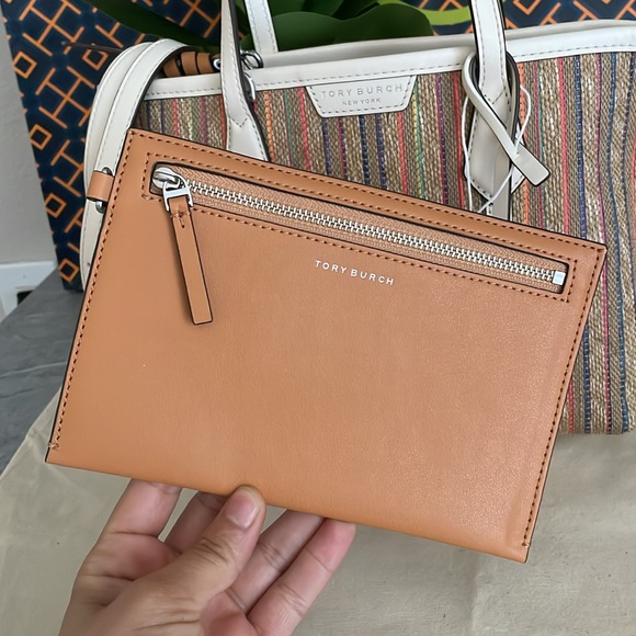 New✨tory burch perry raffia stripe triple compartment small tote - Picture 9 of 15